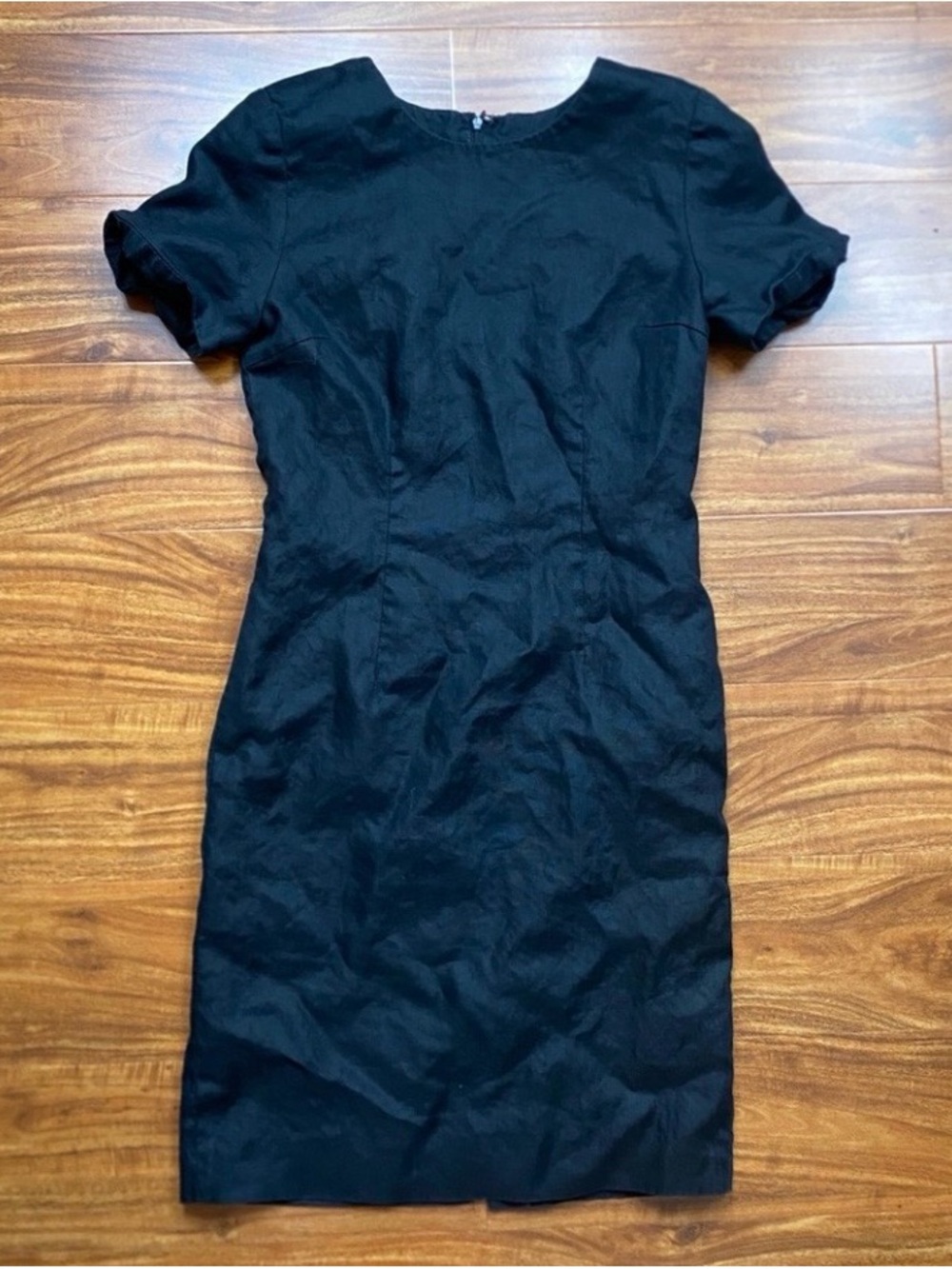 Vintage Valerie Stevens Women Black Short Sleeve 100% Linen Sheath Dress Size 4